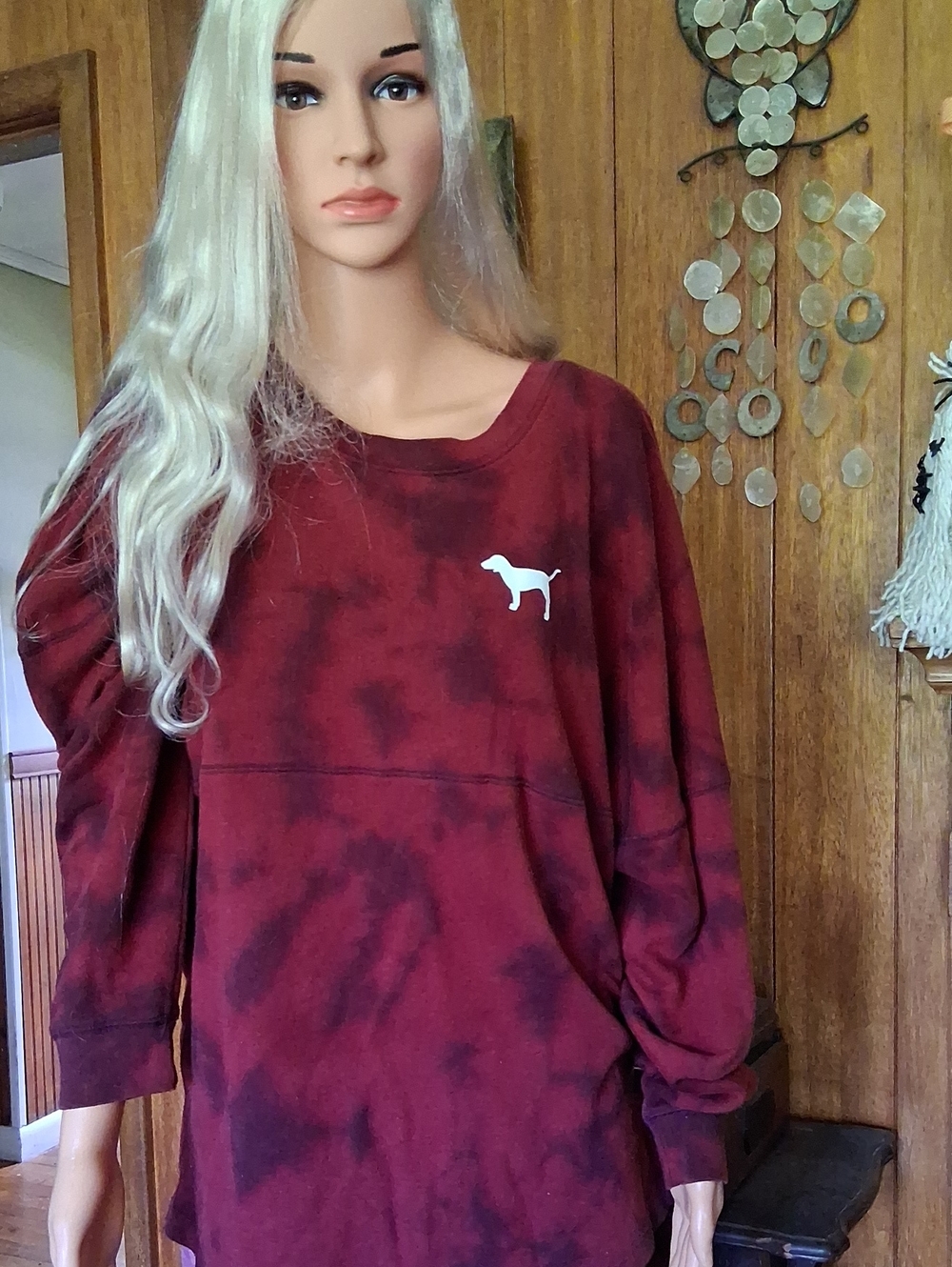 PINK Victoria's Secret Maroon Tie-Dye Crewneck Sweatshirt